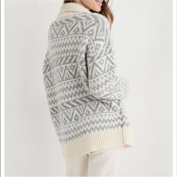 Aerie Gray Cream Wool Blend 1/4 Zip Pullover Sweater Oversized XL - Picture 2 of 9